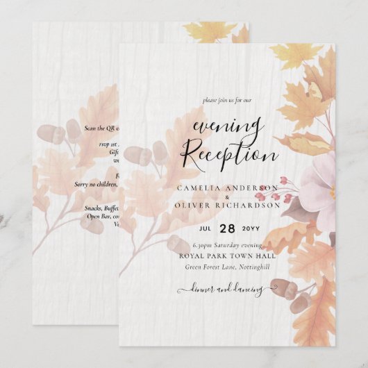 LeahG Terracotta Fall Leaves Wedding Invite Kaart (Voorkant / Achterkant)