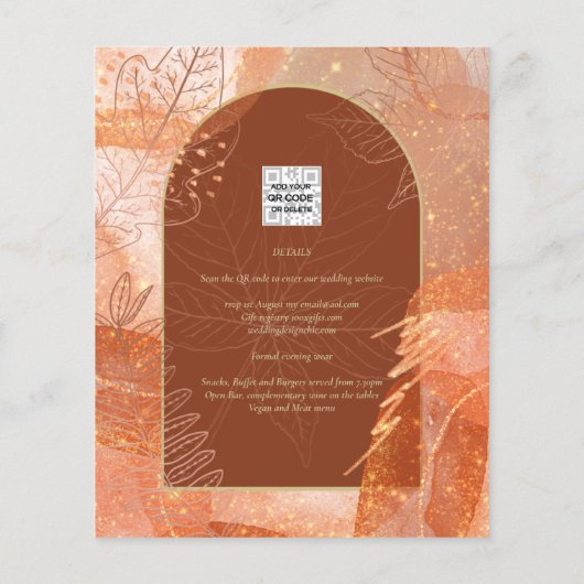 LeahG Terracotta Gold Autumn FALL Wedding Invite Flyer (Achterkant)