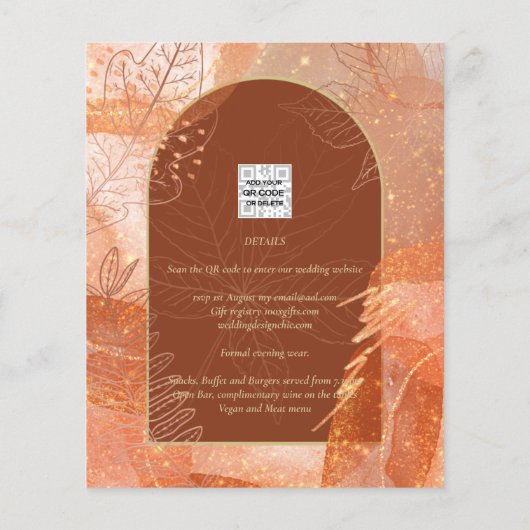 LeahG Terracotta Gold Autumn FALL Wedding Invite Flyer (Achterkant)