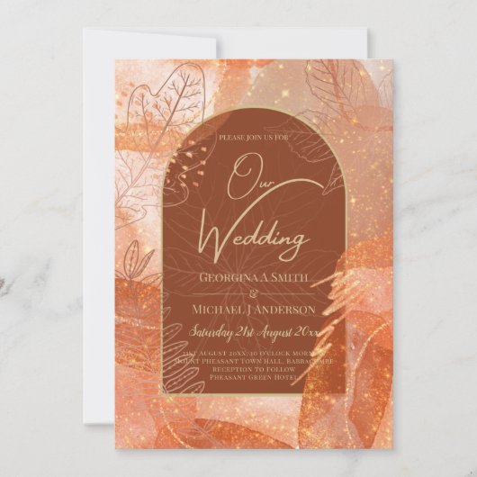 LeahG Terracotta Gold Autumn FALL Wedding Invite Kaart (Voorkant)