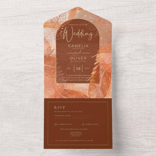 LeahG Terracotta Goud Herfst Huwelijksuitnodiging All In One Uitnodiging (Binnen)