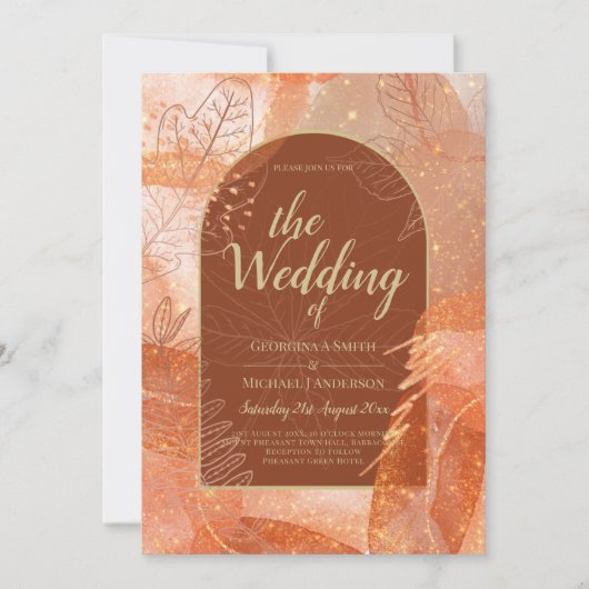 LeahG Terracotta Goud Herfst Huwelijksuitnodiging Kaart (Voorkant)