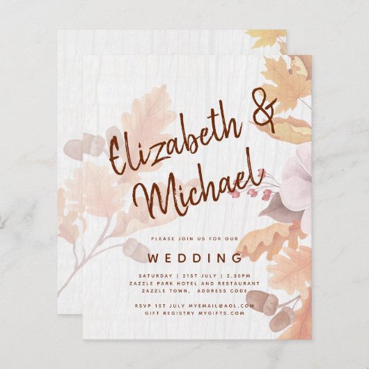 LeahG Terracotta Herfstbladeren Trouw Uitnodiging (Voorkant / Achterkant)