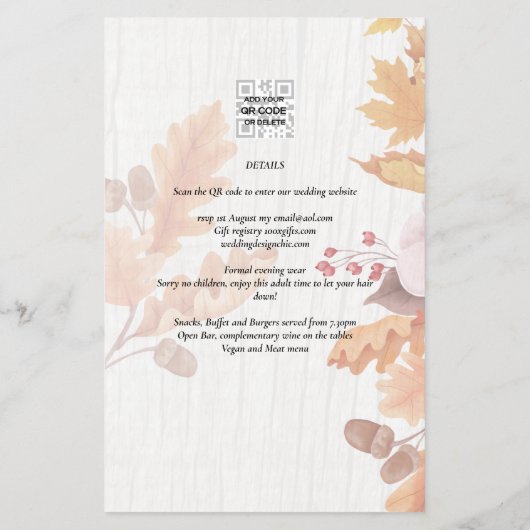 LeahG Terracotta Herfstbladeren Trouw Uitnodiging Flyer (Achterkant)