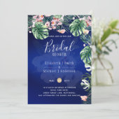 LeahG Tropical Blue Pink Floral VRIJGEZELLENFEEST Kaart (Staand voorkant)