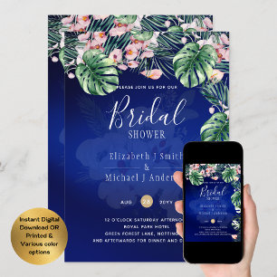 LeahG Tropical Blue Pink Floral VRIJGEZELLENFEEST Kaart