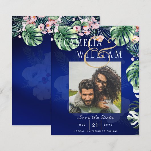LeahG Tropical Blue Pink Floral Wedding (Voorkant / Achterkant)