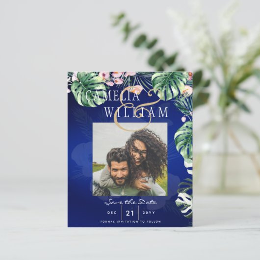 LeahG Tropical Blue Pink Floral Wedding (Staand voorkant)
