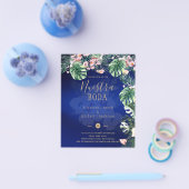 LeahG Tropical Blue Pink Floral Wedding Flyer (Enkel)