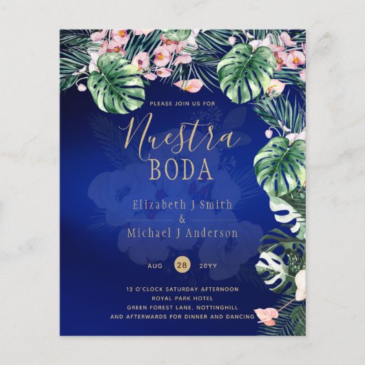 LeahG Tropical Blue Pink Floral Wedding Flyer (Voorkant)