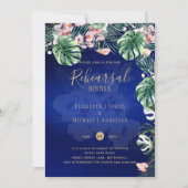 LeahG Tropical Blue Pink Floral Wedding Kaart (Voorkant)