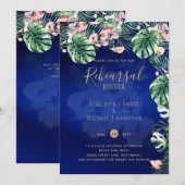 LeahG Tropical Blue Pink Floral Wedding Kaart (Voorkant / Achterkant)