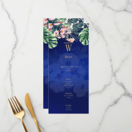 LeahG Tropical Blue Pink Floral Wedding Menu