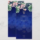 LeahG Tropical Blue Pink Floral Wedding Menu (Voorkant / Achterkant)