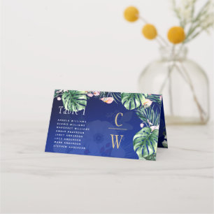 LeahG Tropical Blue Pink Floral Wedding Plaatskaartje