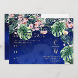 LeahG Tropical Blue Pink Floral Wedding Save The Date