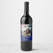 LeahG Tropical Blue Pink Floral Wedding Wijn Etiket (Voorkant)