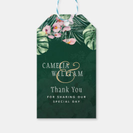 LeahG Tropical Green Pink Botanical Wedding Cadeaulabel