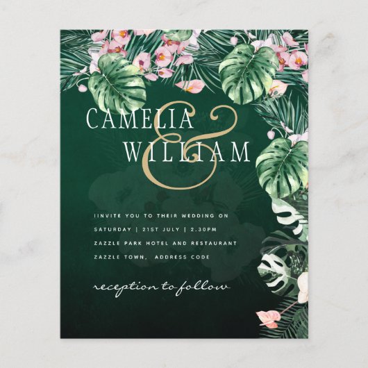 LeahG Tropical Green Pink Botanical Wedding Flyer (Voorkant)