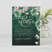 LeahG Tropical Green Pink Botanical Wedding Kaart (Staand voorkant)