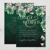 LeahG Tropical Green Pink Botanical Wedding Kaart (Voorkant / Achterkant)