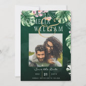 LeahG Tropical Green Pink Botanical Wedding Kaart (Voorkant)