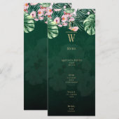 LeahG Tropical Green Pink Botanical Wedding Menu (Voorkant / Achterkant)