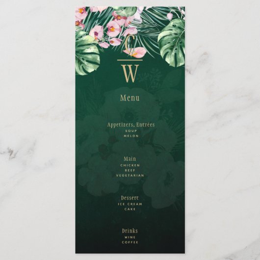 LeahG Tropical Green Pink Botanical Wedding Menu (Voorkant)