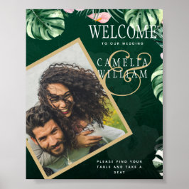 LeahG Tropical Green Pink Botanical Wedding Poster