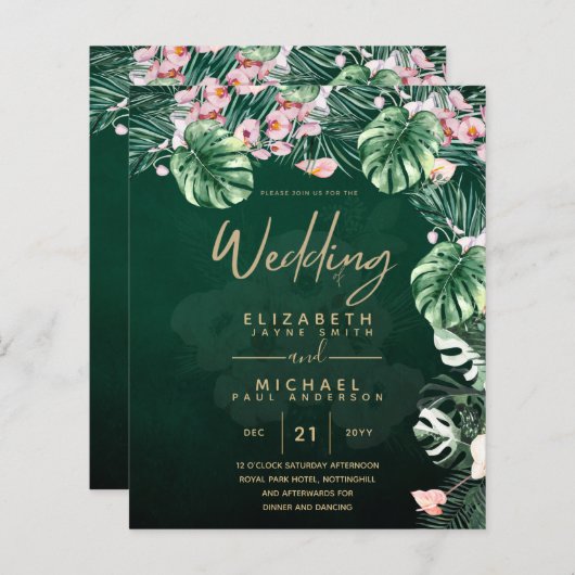 LeahG Tropical Green Pink Floral Leaf Wedding (Voorkant / Achterkant)