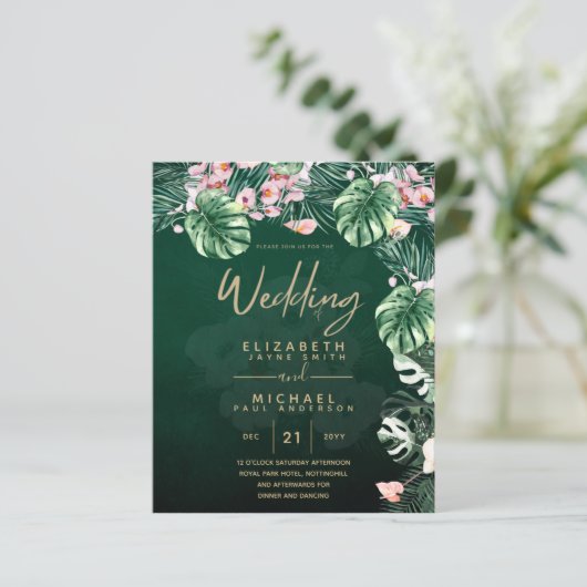 LeahG Tropical Green Pink Floral Leaf Wedding (Staand voorkant)