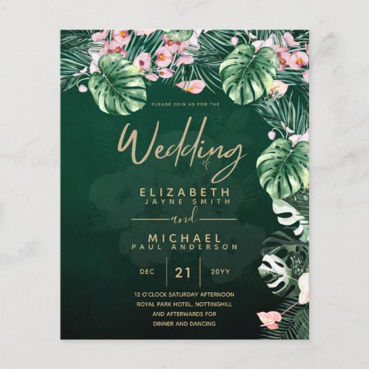 LeahG Tropical Green Pink Floral Leaf Wedding (Voorkant)