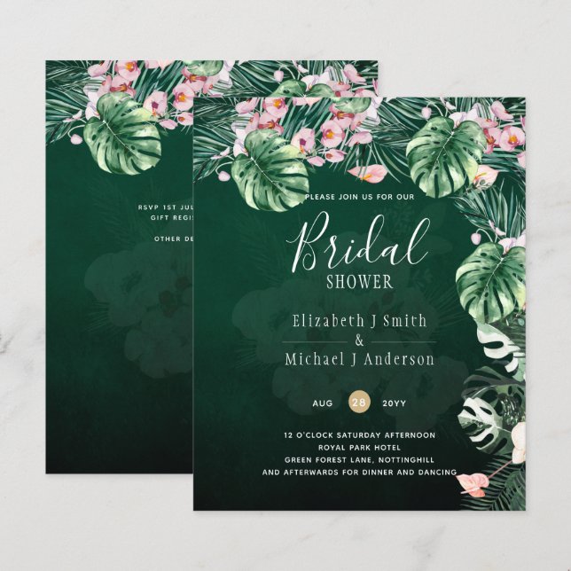 LeahG Tropical Green Pink Floral Leaf Wedding (Voorkant / Achterkant)