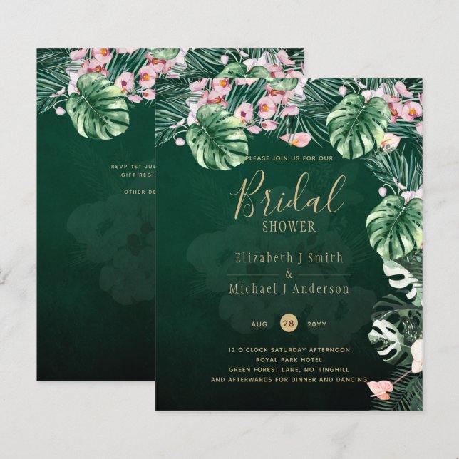 LeahG Tropical Green Pink Floral Leaf Wedding (Voorkant / Achterkant)