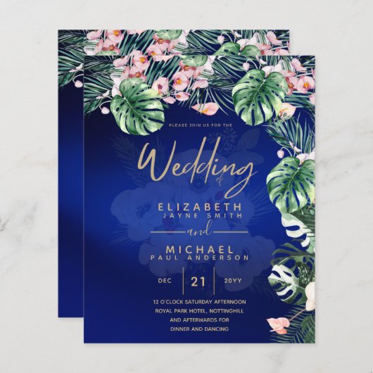 LeahG Tropisch Blauw Groen Roze Bloem Bruiloft (Voorkant / Achterkant)