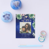 LeahG Tropisch Blauw Groen Roze Bloem Bruiloft Flyer (Enkel)