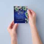 LeahG Tropisch Blauw Groen Roze Bloem Bruiloft Flyer (Hand)