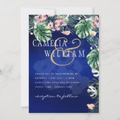 LeahG Tropisch Blauw Groen Roze Bloem Bruiloft Kaart (Voorkant)