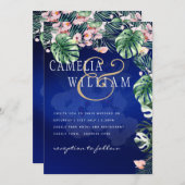 LeahG Tropisch Blauw Groen Roze Bloem Bruiloft Kaart (Voorkant / Achterkant)