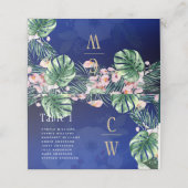 LeahG Tropisch Blauw Groen Roze Bloem Bruiloft Plaatskaartje (Buitenkant ongevouwen)