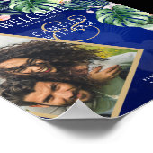 LeahG Tropisch Blauw Groen Roze Bloem Bruiloft Poster (Hoek)