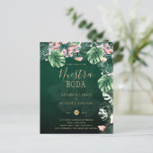 LeahG Tropisch groen roze bloem blad Trouwdag (Staand voorkant)