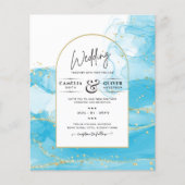 LeahG Turquoise Gold Aqua Blue Wedding INVITE (Voorkant)