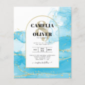 LeahG Turquoise Gold Aqua Blue Wedding INVITE (Voorkant)