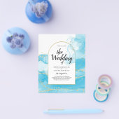LeahG Turquoise Gold Aqua Blue Wedding INVITE Flyer (Enkel)