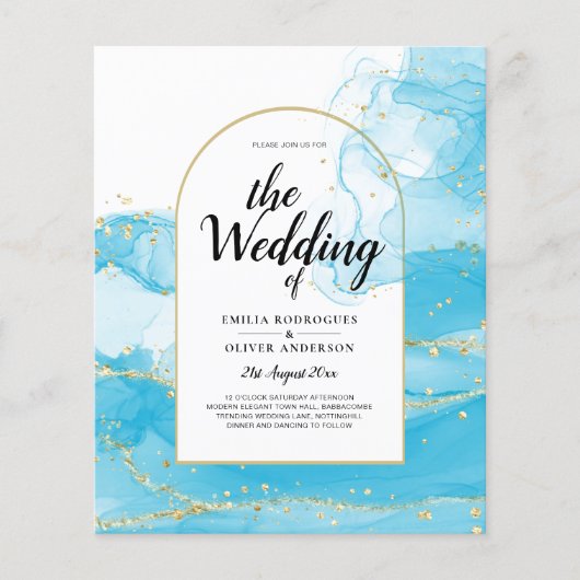 LeahG Turquoise Gold Aqua Blue Wedding INVITE Flyer (Voorkant)
