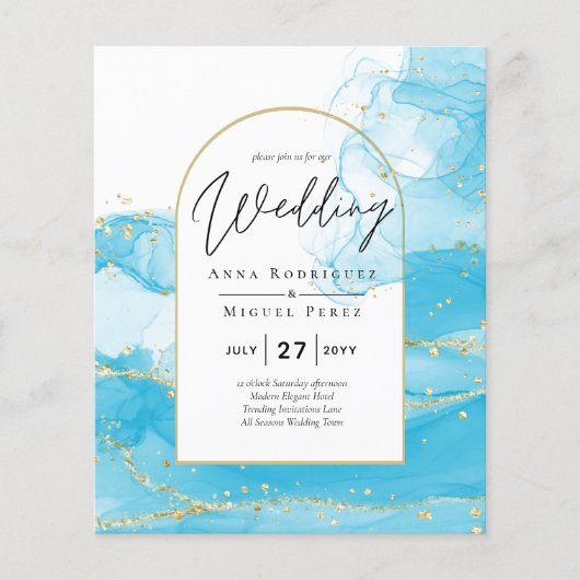 LeahG Turquoise Gold Aqua Blue Wedding INVITE Flyer (Voorkant)