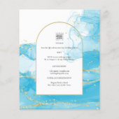 LeahG Turquoise Gold Aqua Blue Wedding INVITE Flyer (Achterkant)