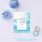 LeahG Turquoise Gold Aqua Blue Wedding INVITE Flyer (Enkel)