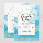 LeahG Turquoise Gold Aqua Blue Wedding INVITE Kaart (Voorkant / Achterkant)